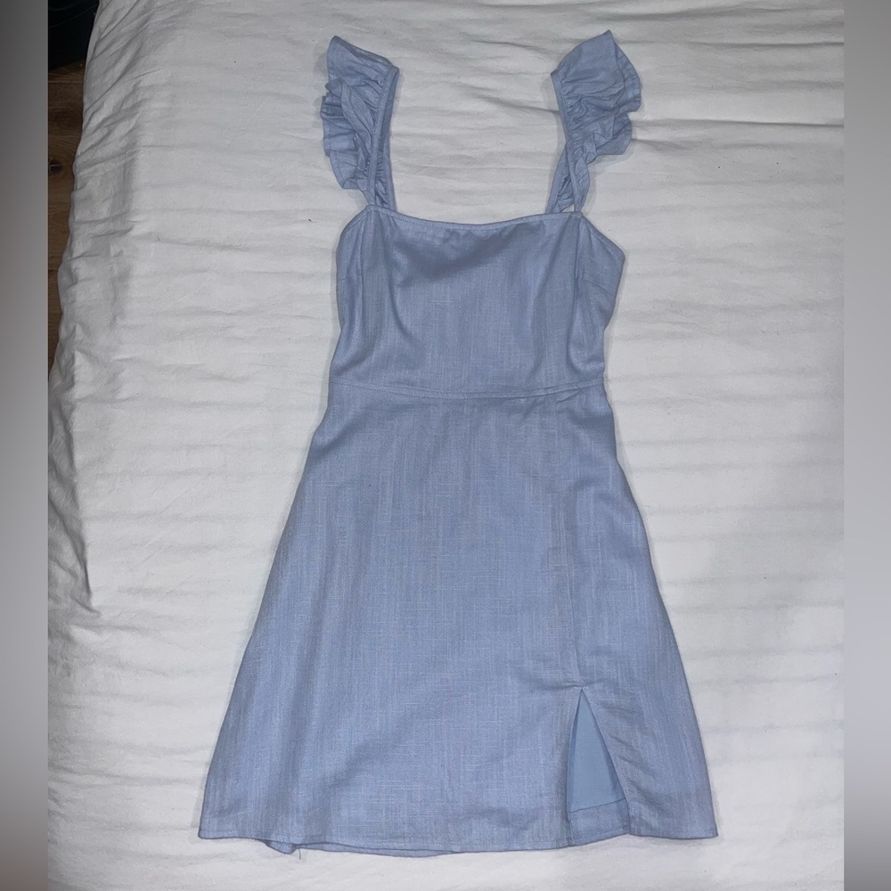 Maria Linen Mini Dress, color Chambray from American Threads